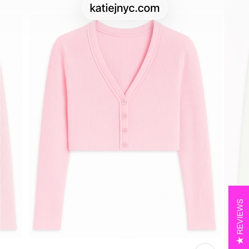 Katie J NYC Pink Ribbed Cropped Cardigan Junior Small